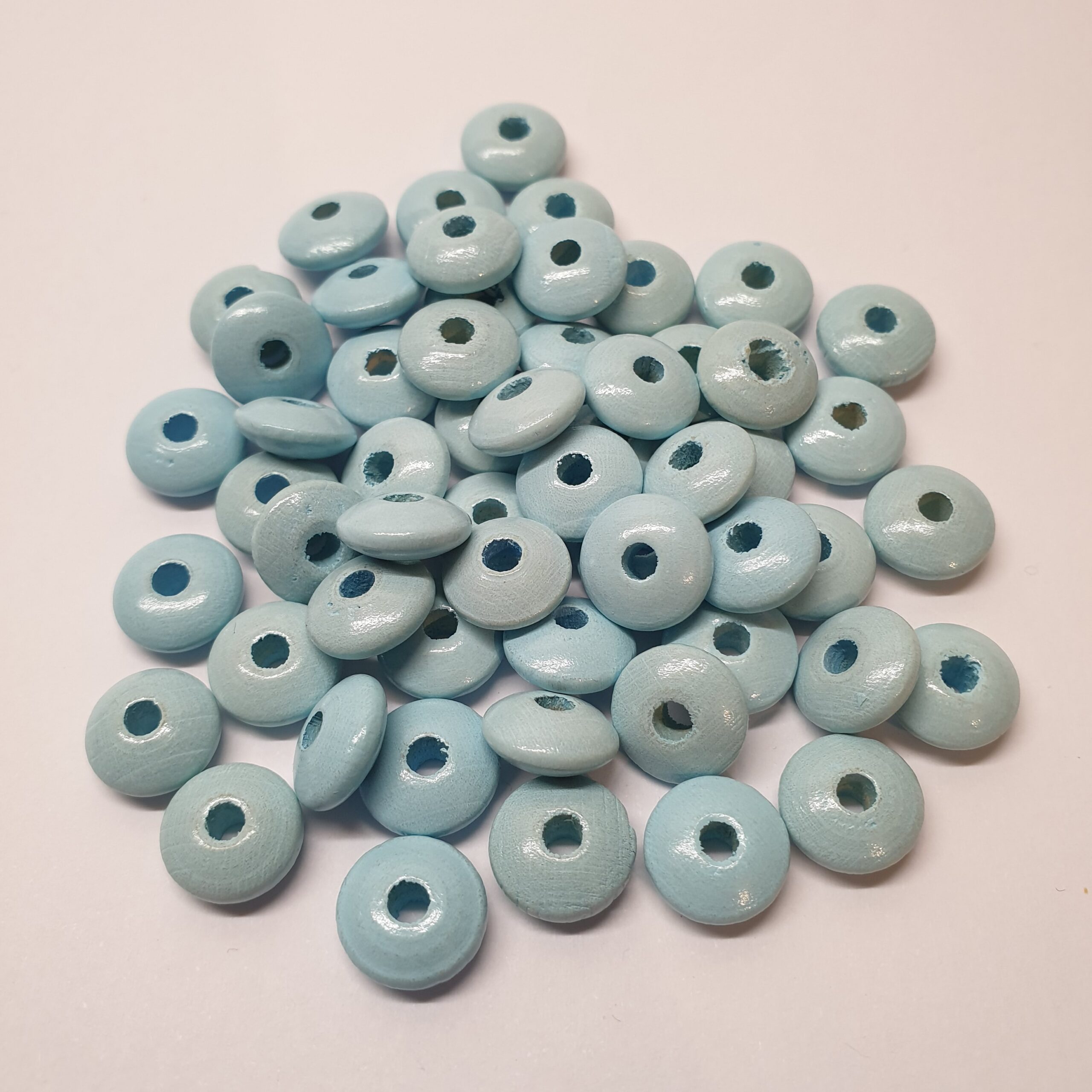 Holzperlen Holzlinsen Linsen blau hellblau 10 mm ca. 50 Stck. LI113