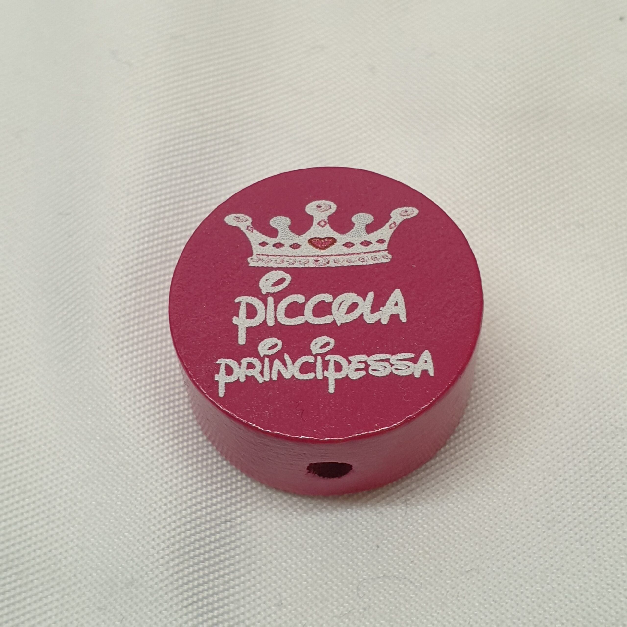 Motivperle Motiv Perle Scheibe rund Krone piccola principessa dunkelrosa himbeerfarben MP270