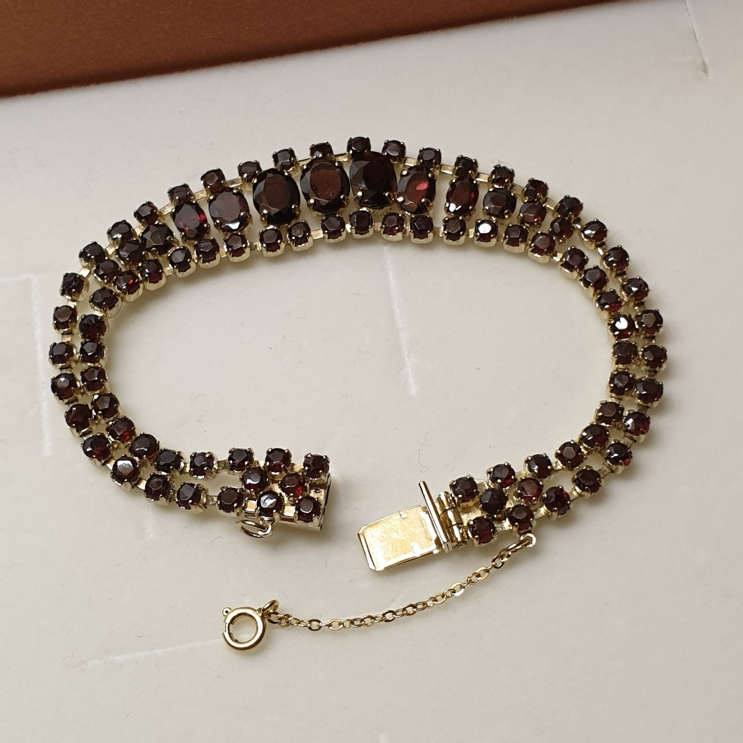 18,5 cm Nostalgisches Armband Gliederarmband Gold 333 Granat Shabby Vintage elegant GA106