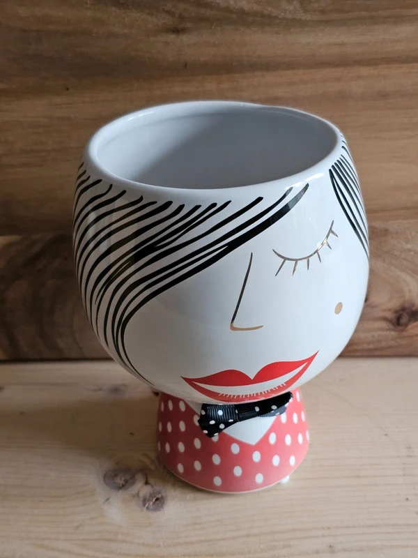 Topf Blumentopf Gesicht Hygge schwarz/rot weiß 15x11 cm Pflanzgefäß Keramik Übertopf