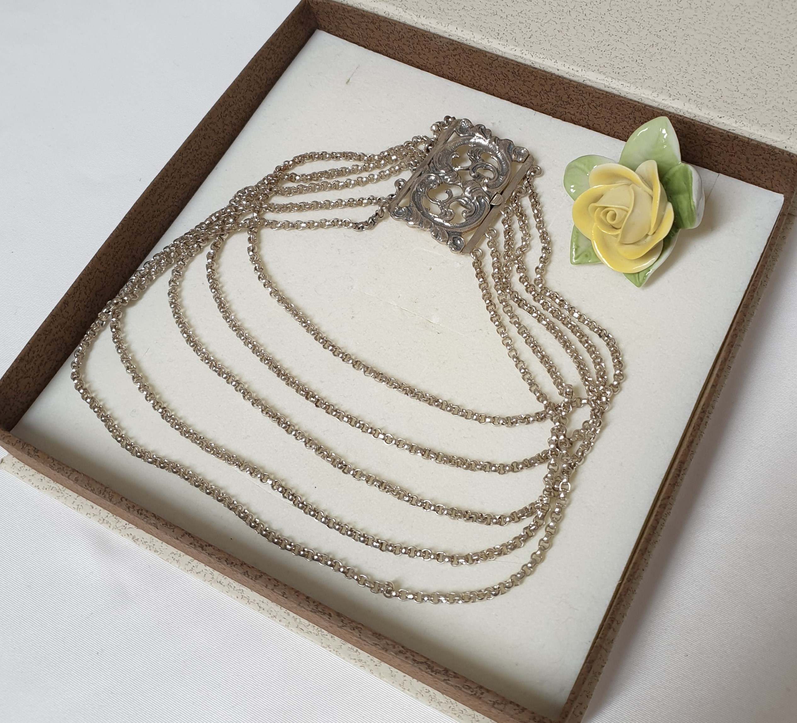 33 cm Tracht Kropfkette Kette Collier Halskette Erbskette Silber 925 Silberschmiede Kunst Ornament Shabby Vintage SK1308