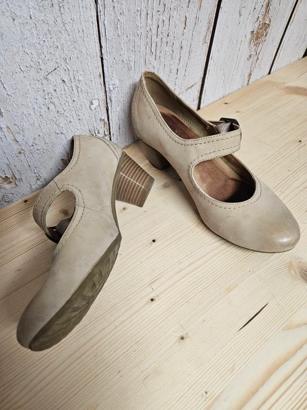 Pumps Sommerschuhe creme beige Riemchen Leder Gr. 37