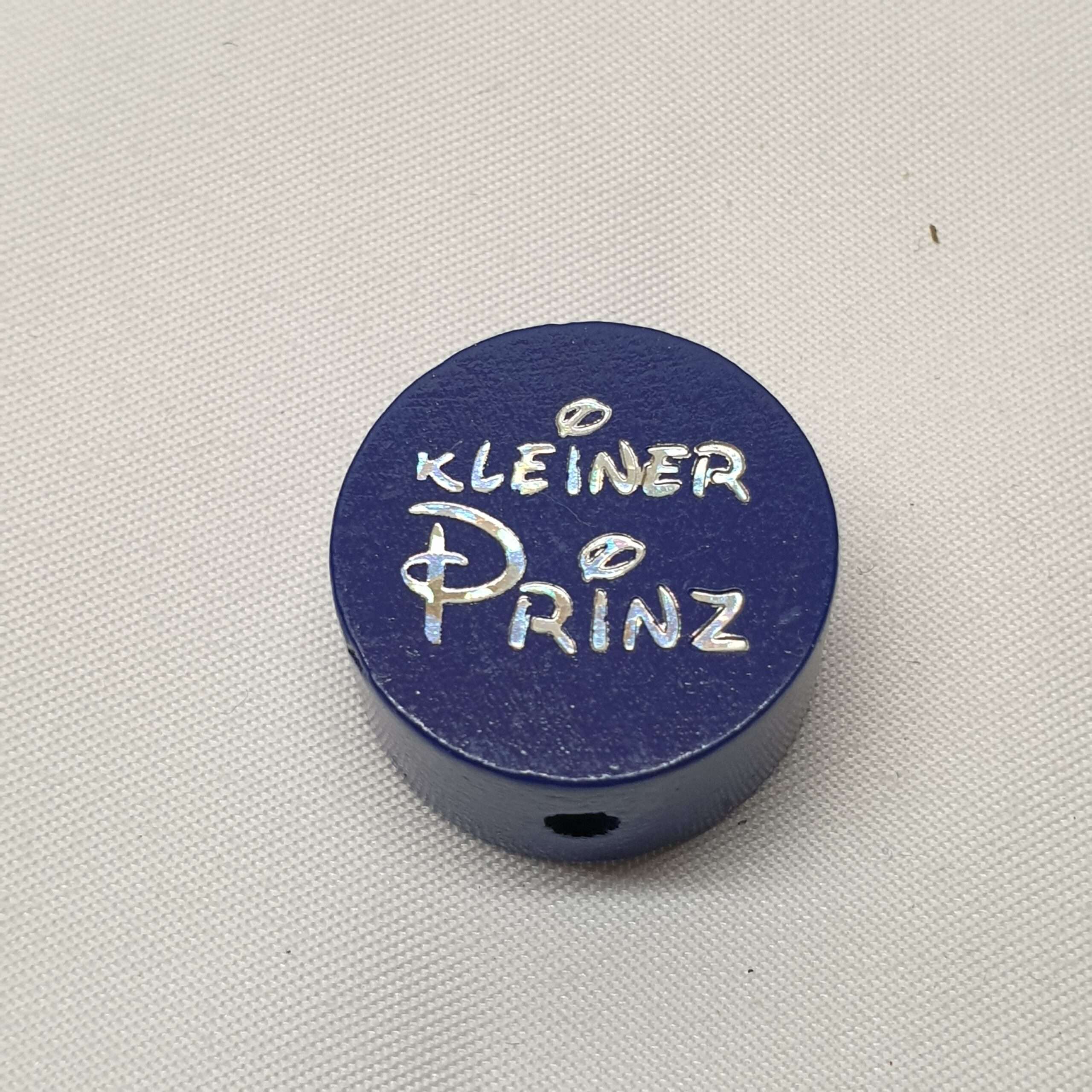 Motivperle Motiv Perle blau dunkelblau rund Scheibe Schriftzug silberfarbener Glitter Kleiner Prinz MP342