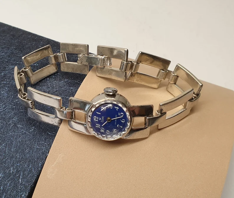 Vintage "STOWA INCABLOC" Damenuhr mit Handaufzug blau UU114