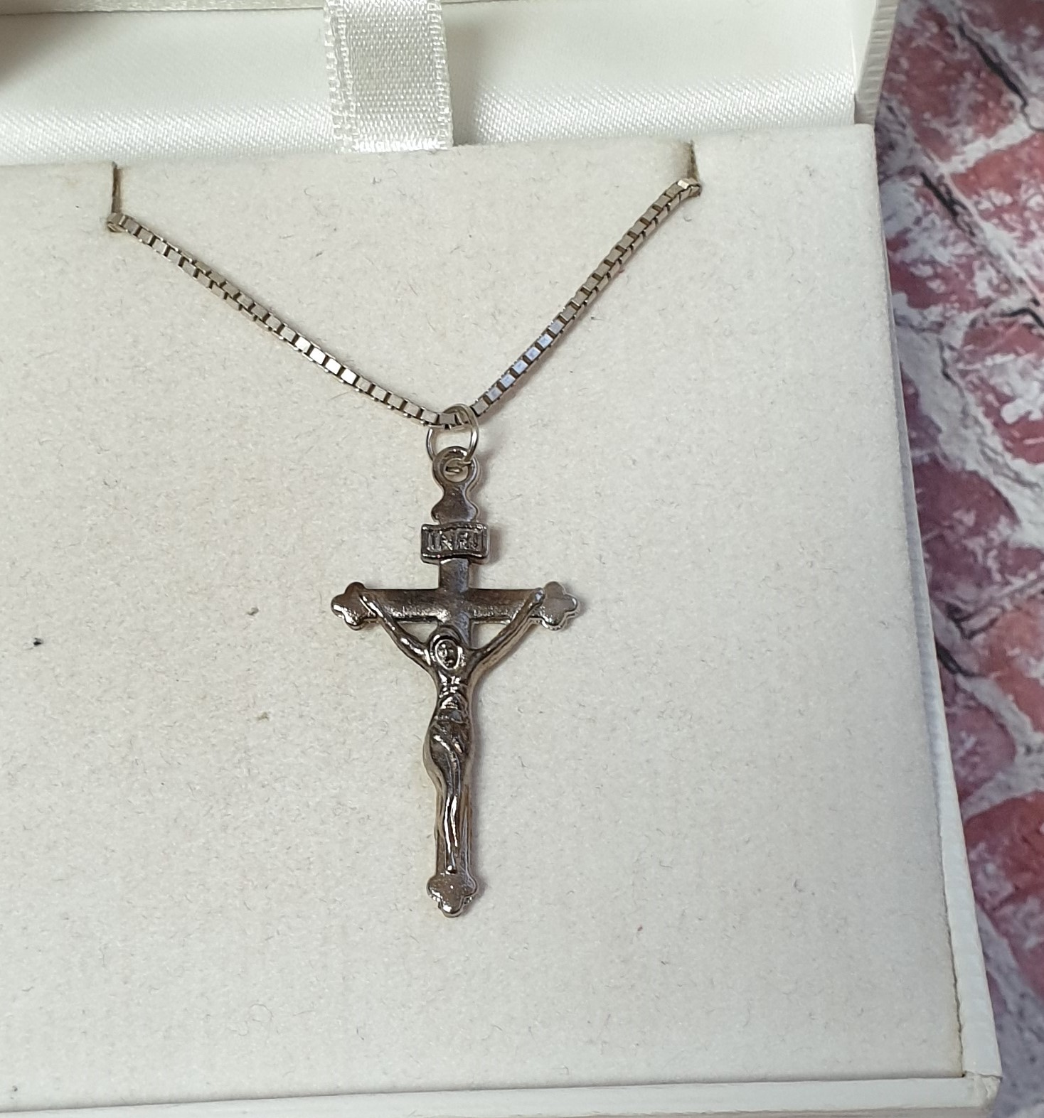 Nostalgischer Anhänger Kreuz Jesus Inri Silber Shabby Vintage selten rar SKA1309