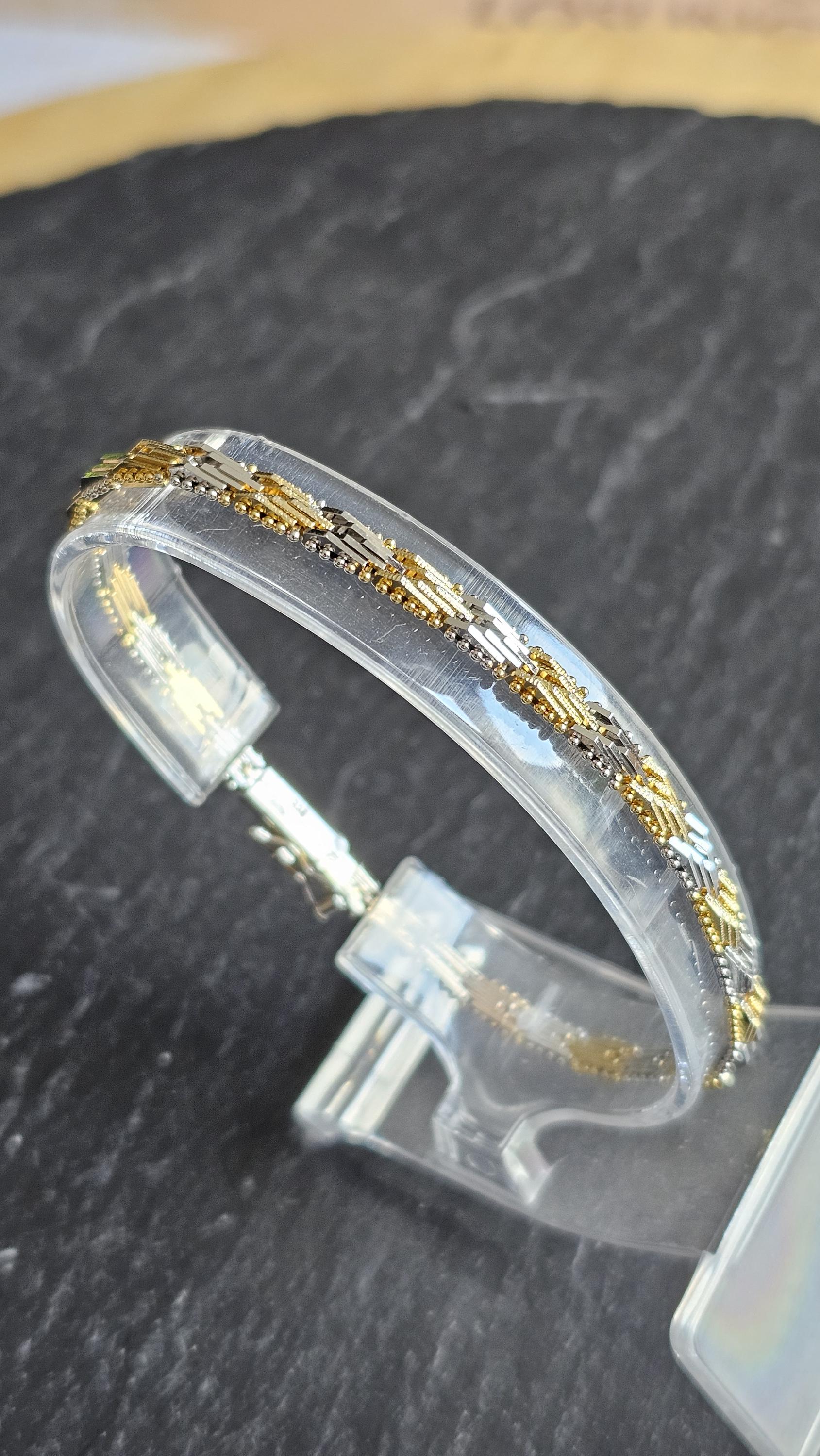 19 cm Silberarmband Armband Milanaise Teppicharmband schmal Silber 835 teilvergoldet Vintage elegant SA627