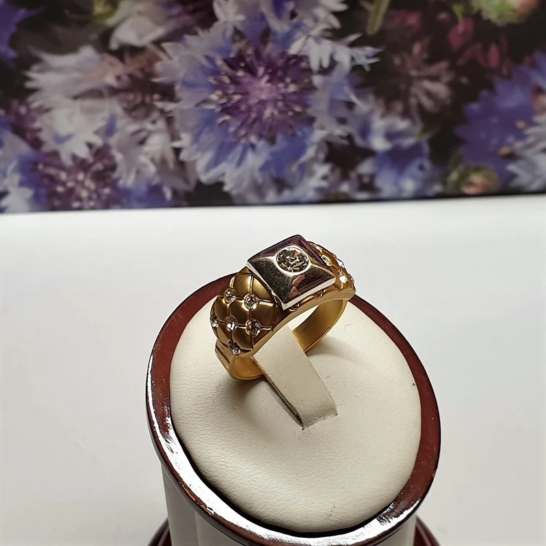 19,6 mm Modeschmuck Ring matt vergoldet Kristalle klar edel Glitzer Vintage elegant MR100