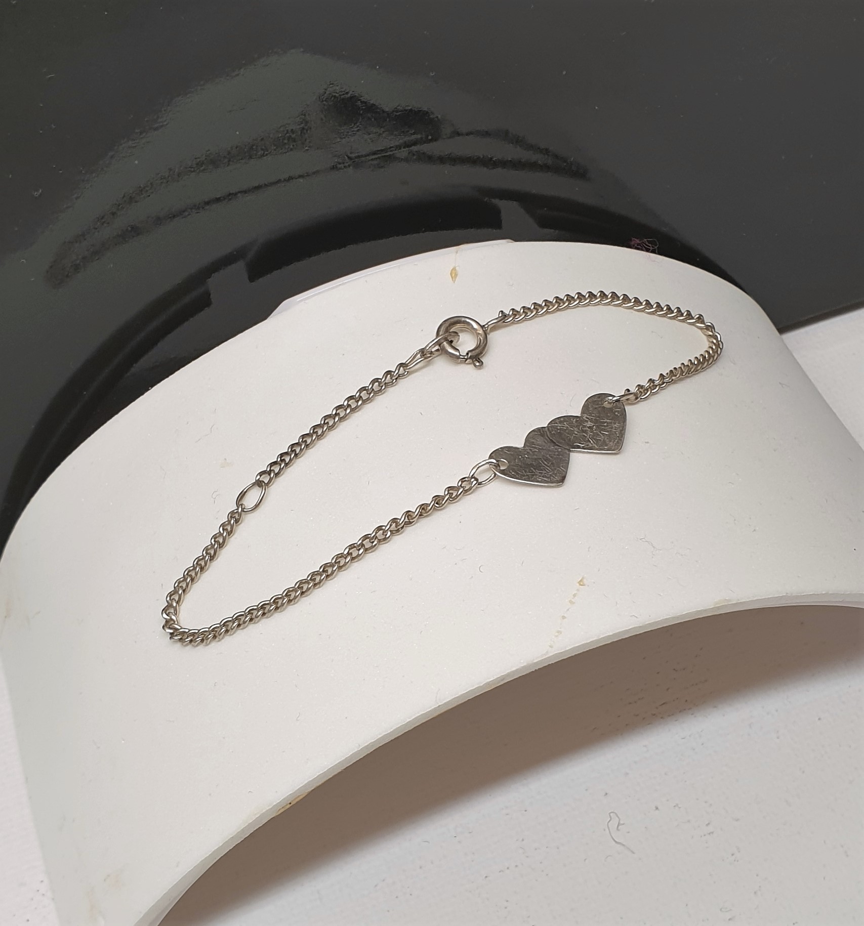 15 / 18 cm Silberarmband Armband Panzerarmband Silber 835 Doppelherz Herz Vintage elegant SA648