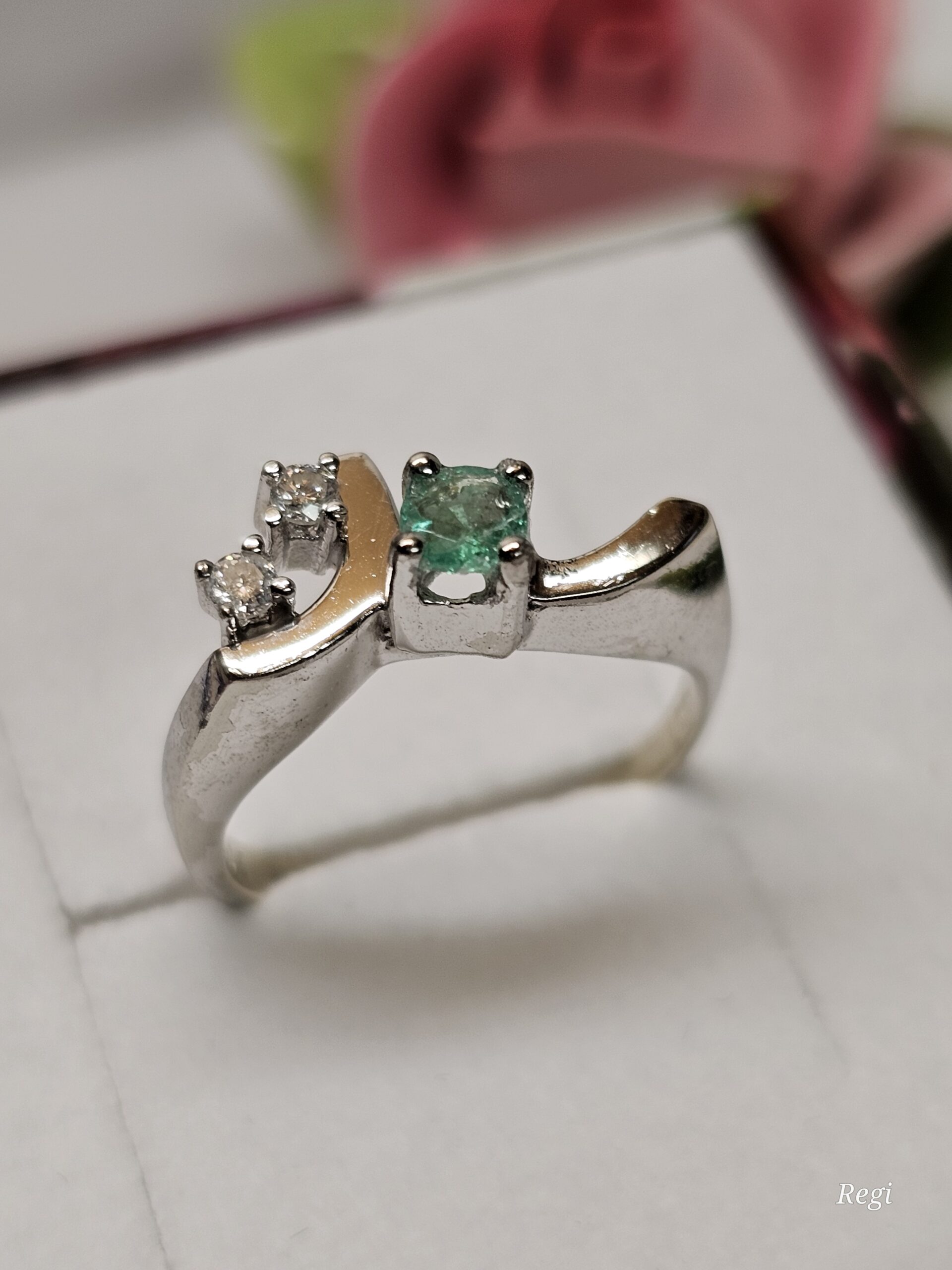 15,5 mm Goldring Ring Gold Weißgold 585 Smaragd & Topas klar edel Vintage GR330