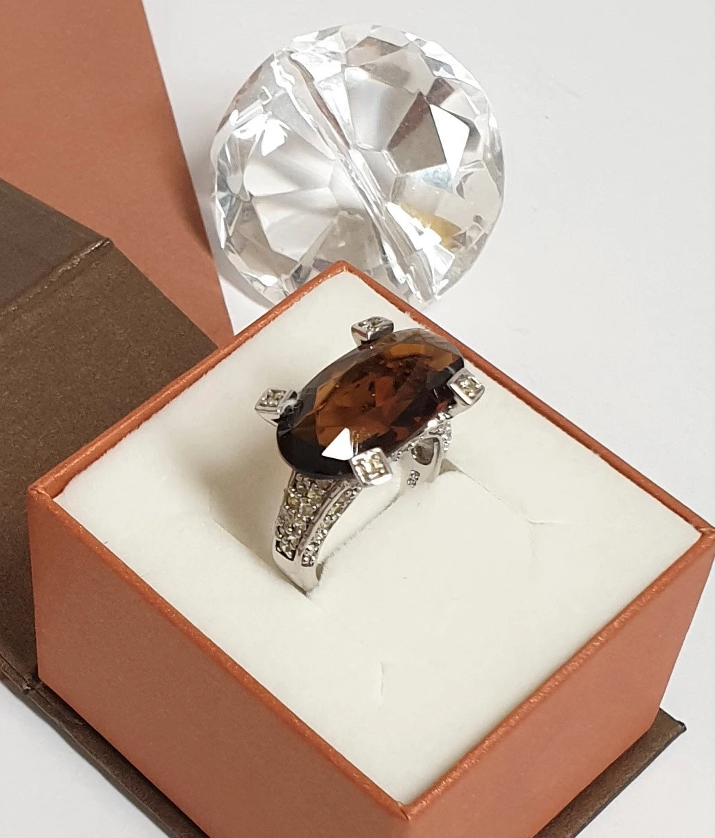17,6 mm Ring Silberring Silber 925 Kristalle braun & zitronengelb edel Vintage SR168