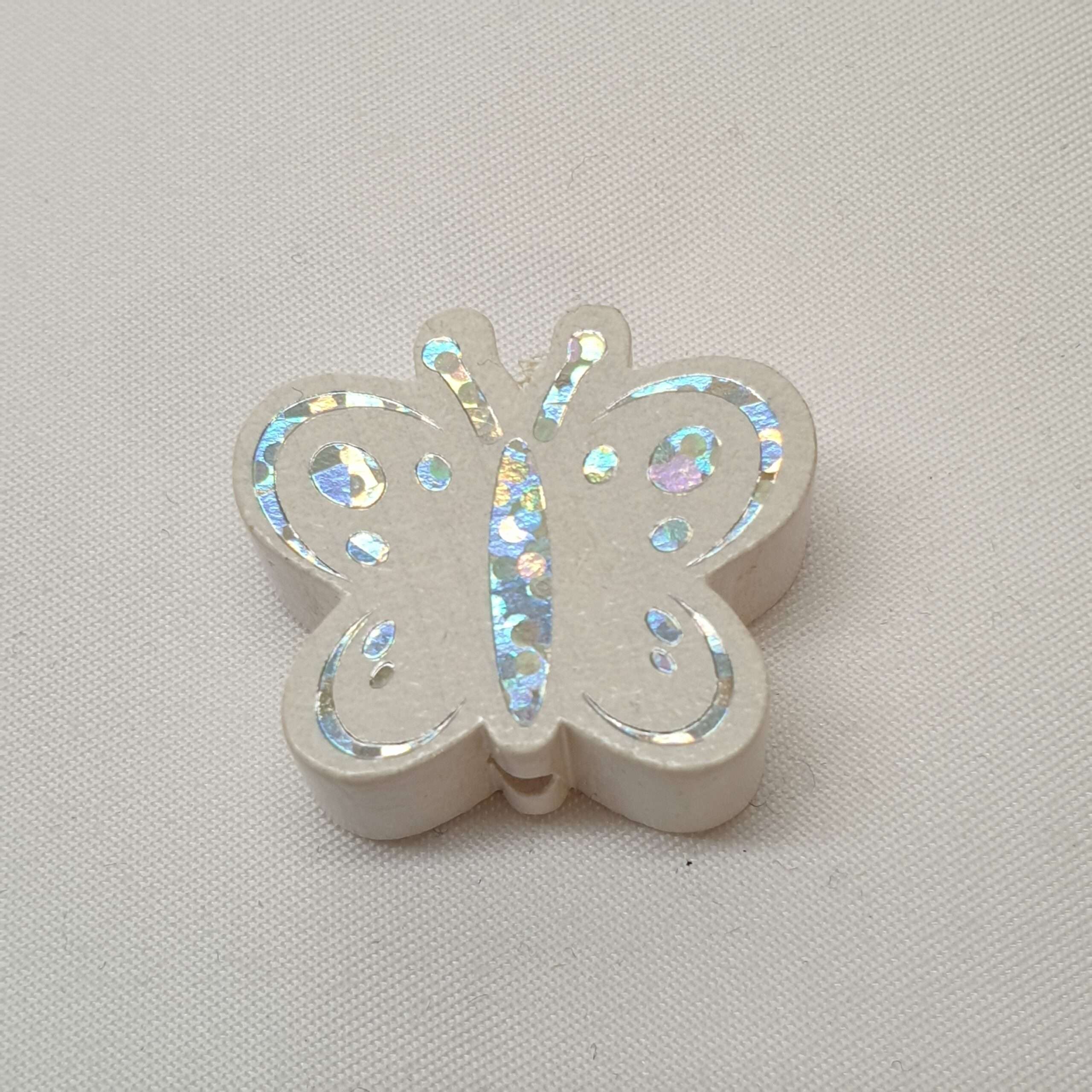 Motivperle Perle Motiv Schmetterling weiß silberfarbener Glitter MP325