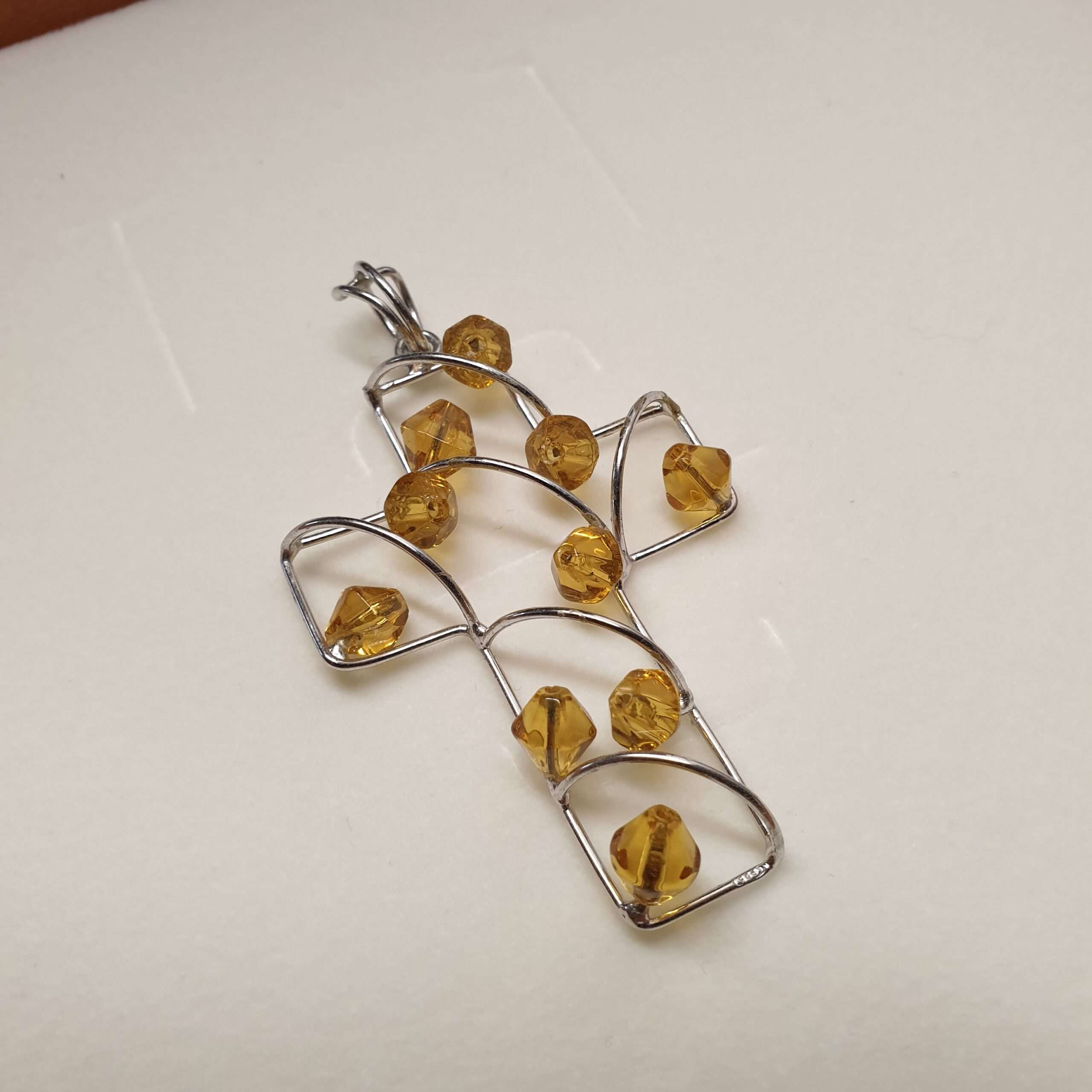 Anhänger 925 Silber Kreuz Kristalle gelb Vintage außergewöhnlich selten SKA1220