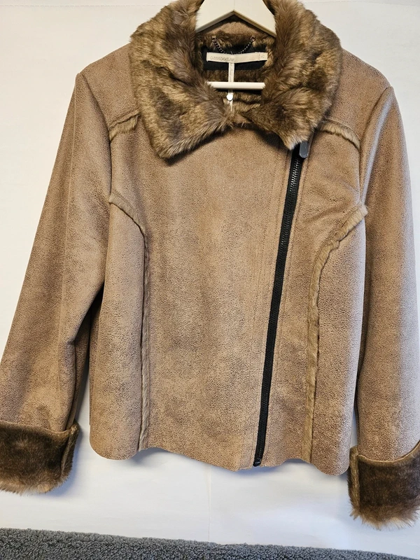 Bikerjacke mit Fell in Leder-Optik cognac XL / 42 / 14