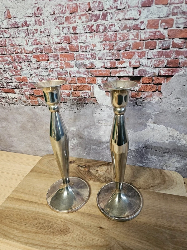 2 St. Kerzenständer Metall Dekoration 22 cm silberfarben