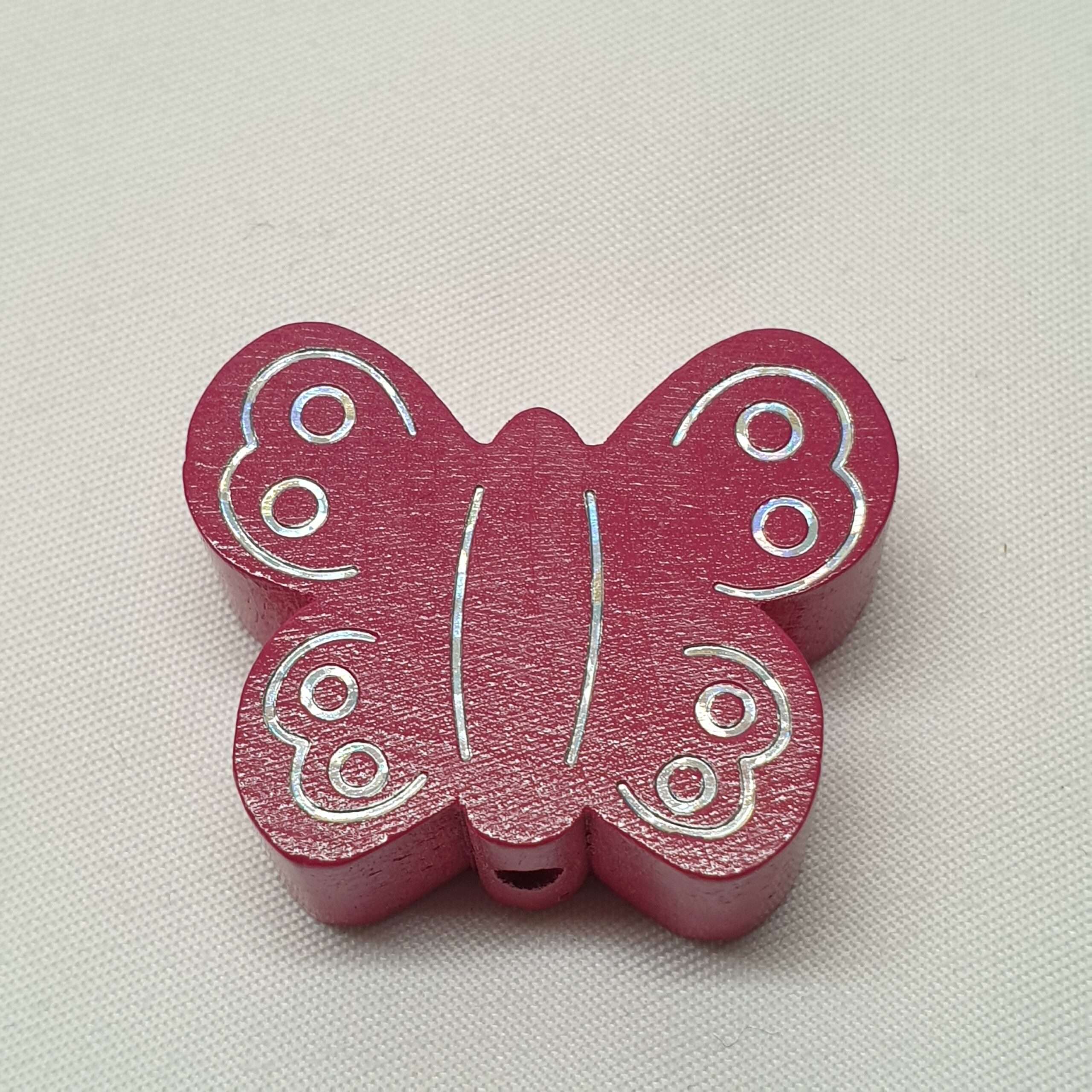 Motivperle Perle Motiv Schmetterling dunkelrosa himbeerfarben silberfarbener Glitter MP277